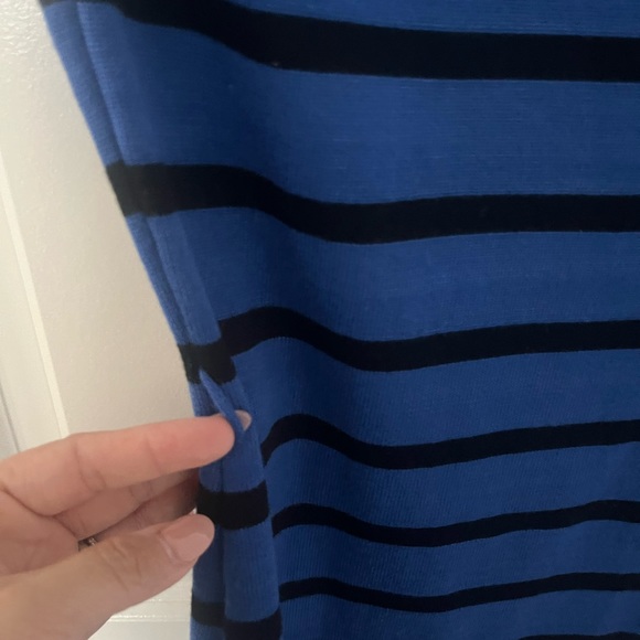 COOL ATTITUDE Royal Blue Black Stripe Short Sleeve Belted Knit Dress L - Picture 3 of 5